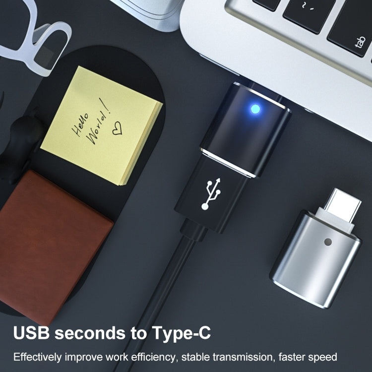 Silver USB to Type-C OTG flash driver with blue status light and Type-C connector