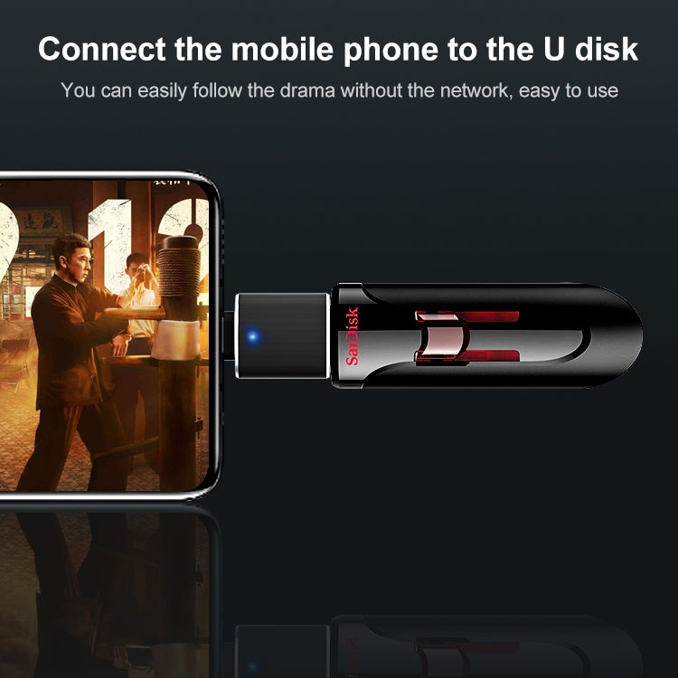 Black USB to Type-C OTG flash driver with blue indicator and Type-C connection