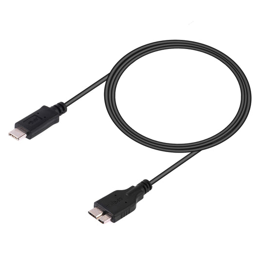USB-C to Micro USB data cable, black jacket, USB-C and micro USB plugs