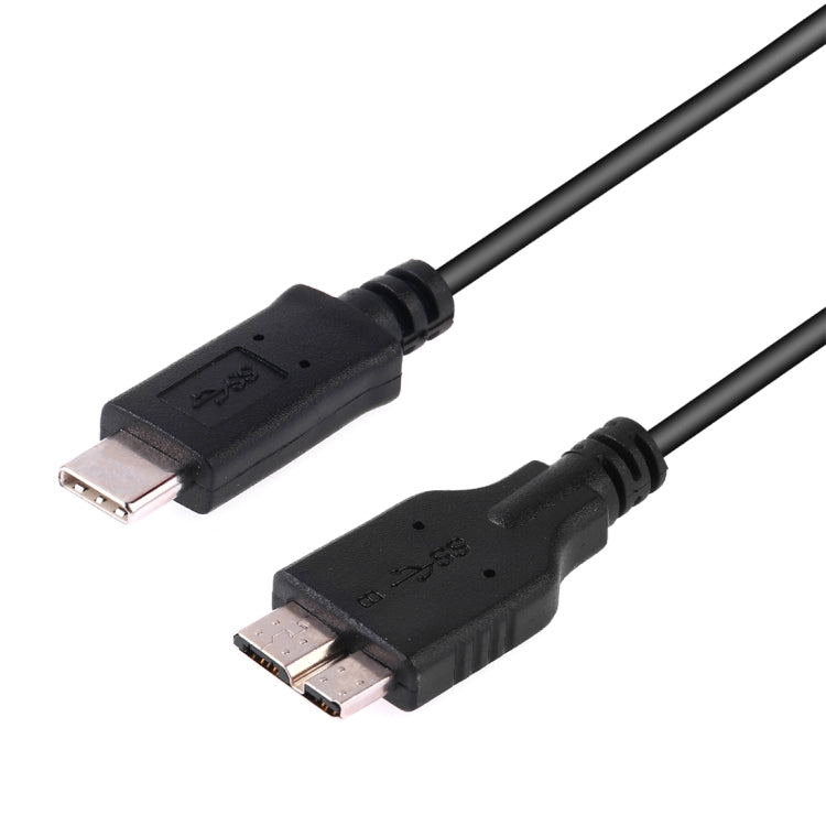 USB-C to Micro USB data cable, black, close-up of USB-C and micro USB ends