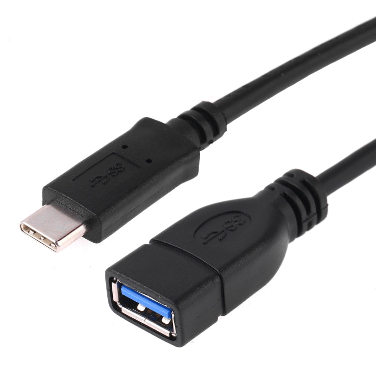 USB-C to USB 3.0 OTG adapter cable, black with USB-A and USB-C connectors