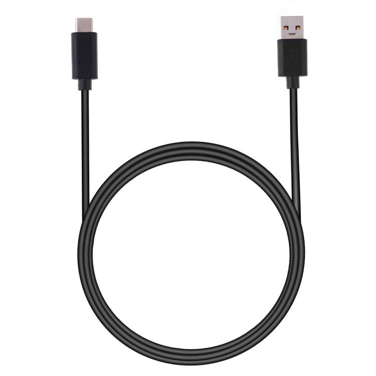 Black USB-C to USB-A cable with two metal connector ends