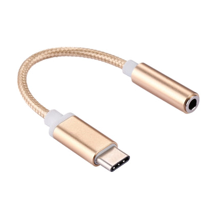 Rose gold USB-C to 3.5mm audio adapter with braided cable and 3.5mm plug