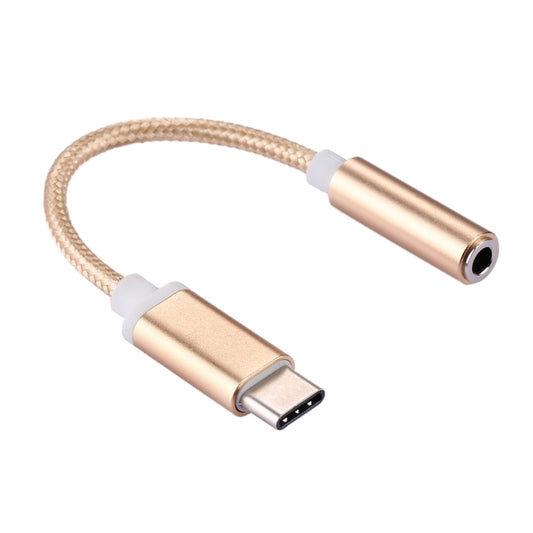 Rose gold USB-C to 3.5mm audio adapter with braided cable and 3.5mm plug