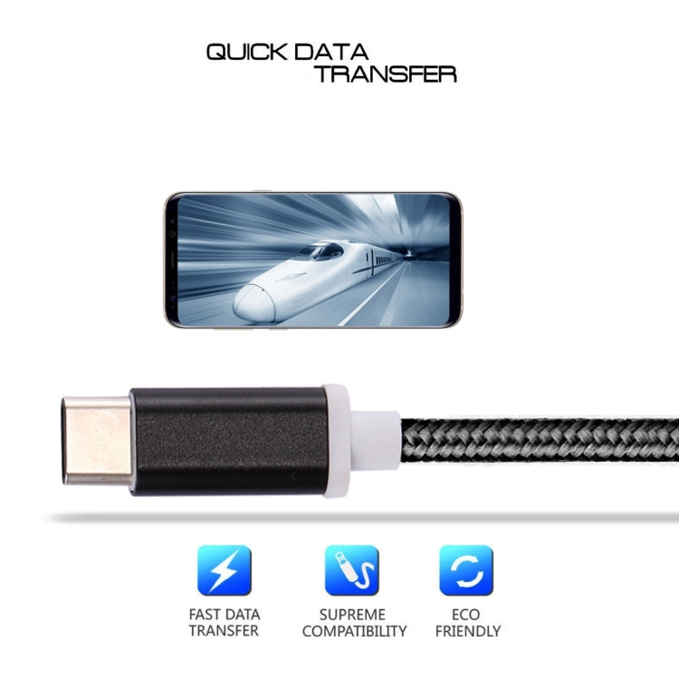 Black USB-C to 3.5mm audio adapter with braided cable and 3.5mm audio plug