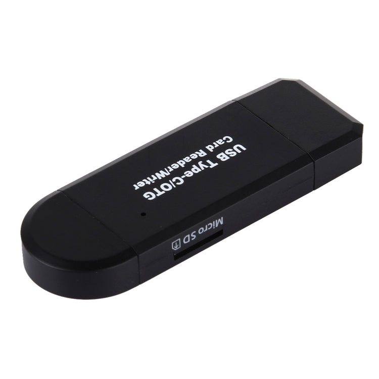 Black USB Type-C OTG card reader/writer with end plug and SD slot