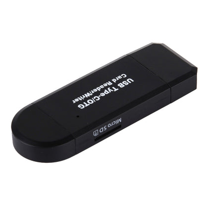 Black USB Type-C OTG card reader/writer with end plug and SD slot