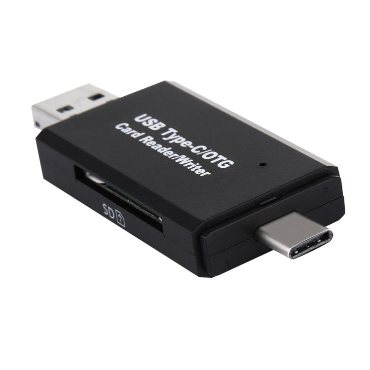 Black USB Type-C card reader/writer with SD slot and USB-C plug