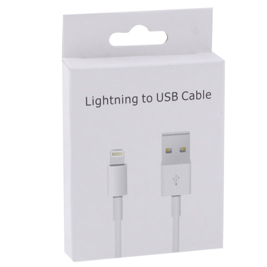 Carton packaging for Lightning to USB cable with connector cable icons on white box