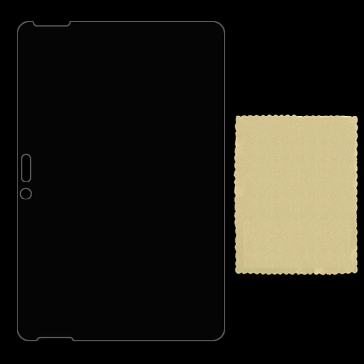 Tempered glass screen protector with cutout for front sensors, plus cleaning cloth