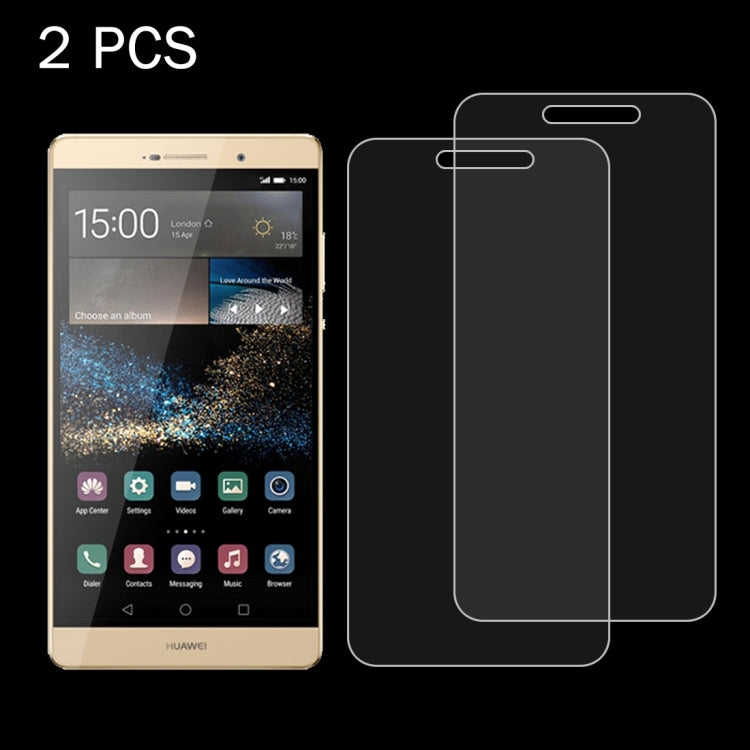 Tempered glass screen protector film set for Huawei P8, clear front view, 2-pack
