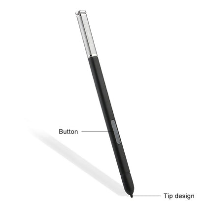Black stylus pen with silver tip, showing side button and pointed tip