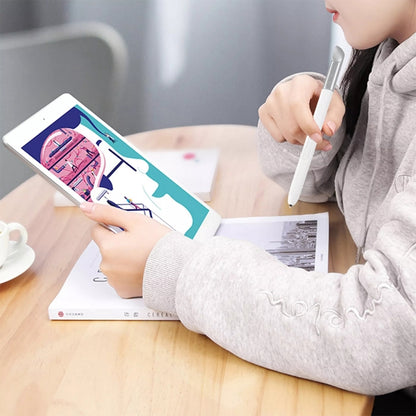 Person using a white S Pen stylus to write on a tablet