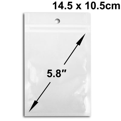 Clear zip-lock plastic poly bag with hanging hole, 14.5 x 10.5cm size (5.8 in).