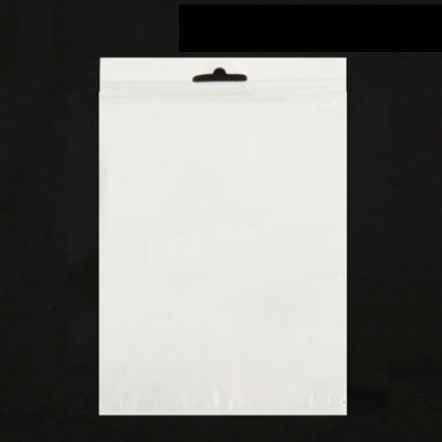 White anti-static zip lock bag, 18 x 11cm size, hang-hole handle