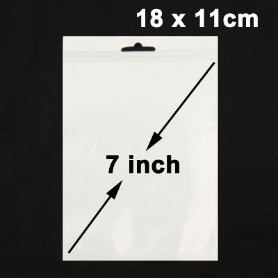 White anti-static zip lock bag labeled 18 x 11cm (7 inch), with zip edge