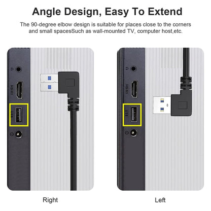 90-degree angle USB-C to USB 3.0 cable adapter for tight corners, left/right use