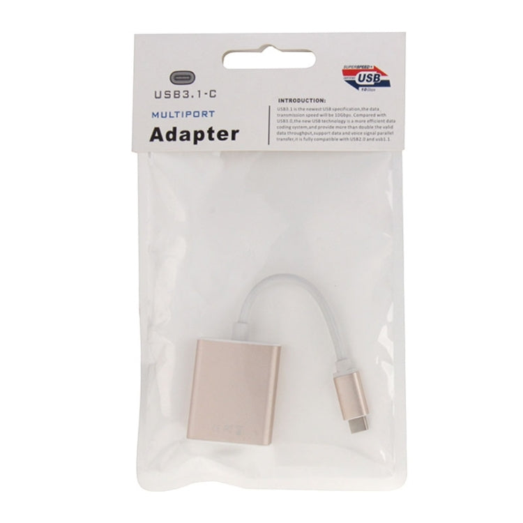USB-C to VGA multiport adapter in retail package with attached cable.