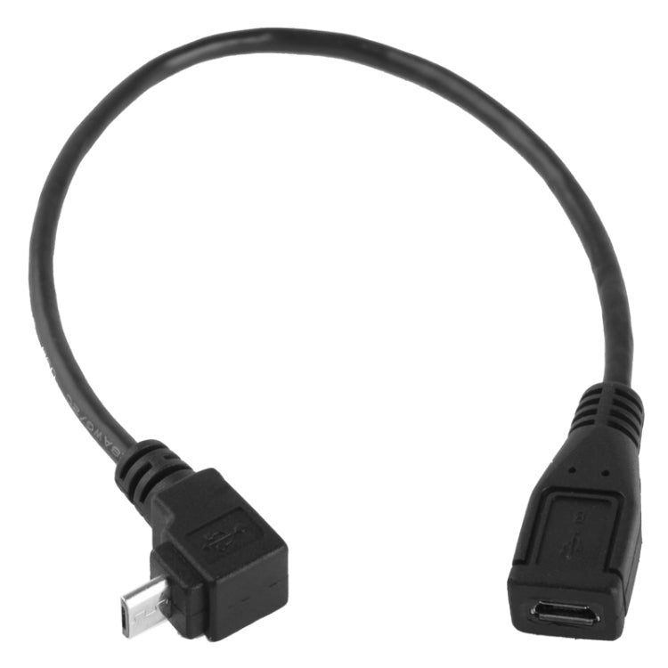Right-angle micro USB adapter cable in black, male connector to micro USB socket