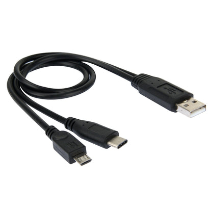 Black USB-A to dual Micro-USB charging cable with molded connectors