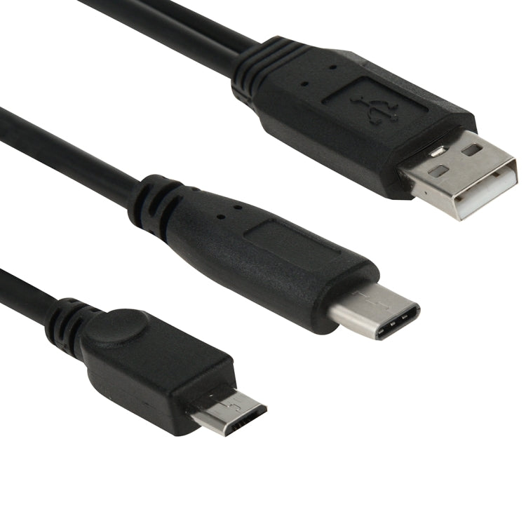 Black charging cable close-up showing USB-A and Micro-USB plug ends