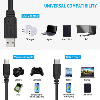 Black universal charging cable with USB-A and Micro-USB connectors