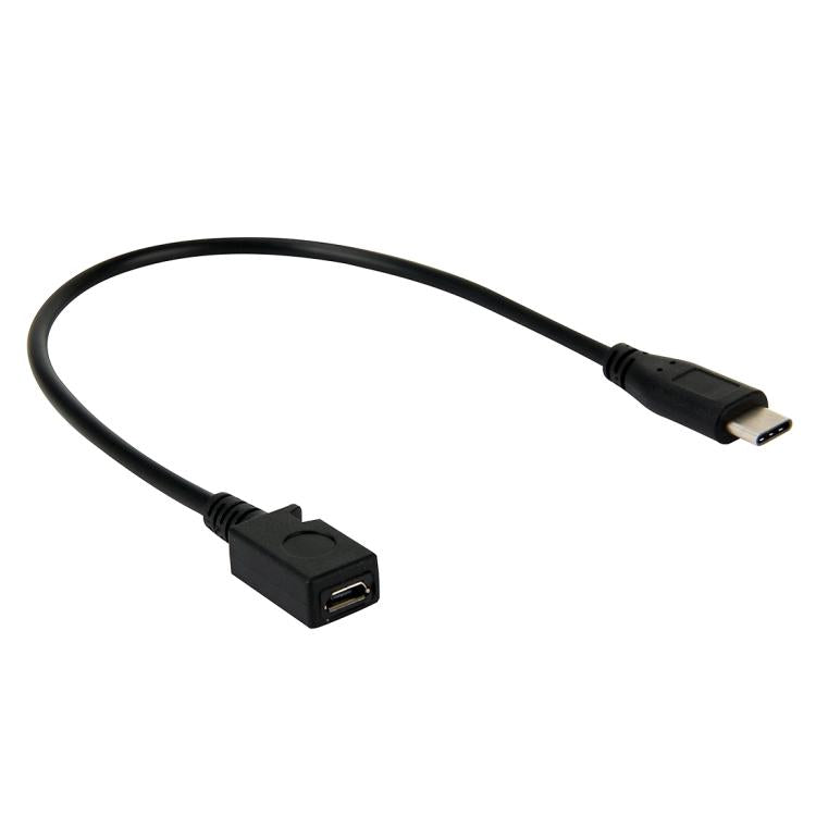 Black USB-C to Micro USB adapter cable, 29 cm, male USB-C to female Micro USB