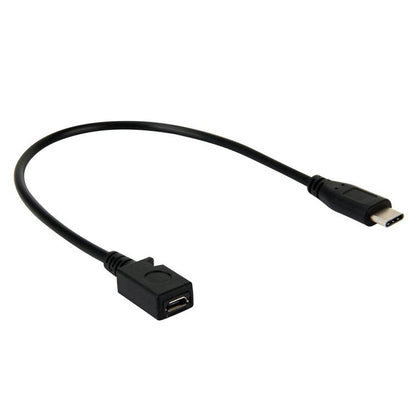 Black USB-C to Micro USB adapter cable, 29 cm, male USB-C to female Micro USB