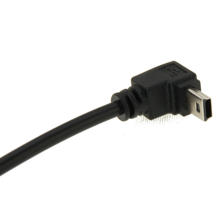 Right-angle mini USB plug on a black USB 2.0 adapter cable