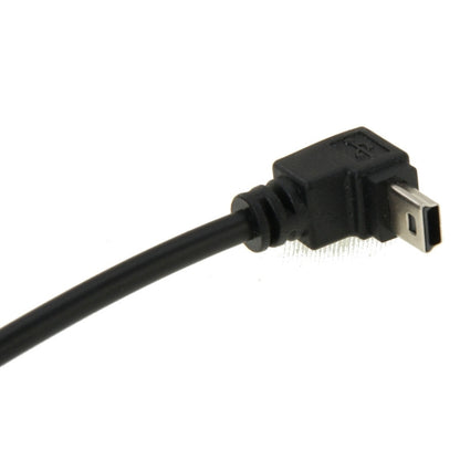 Right-angle mini USB plug on a black USB 2.0 adapter cable