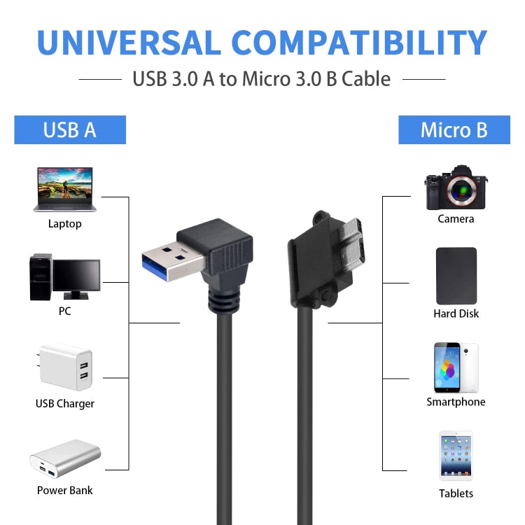 USB 3.0 to Micro 3.0 data cable with USB-A and Micro-B connectors, angled