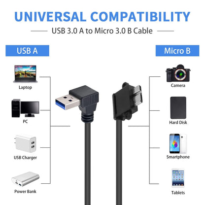 USB 3.0 to Micro 3.0 data cable with USB-A and Micro-B connectors, angled