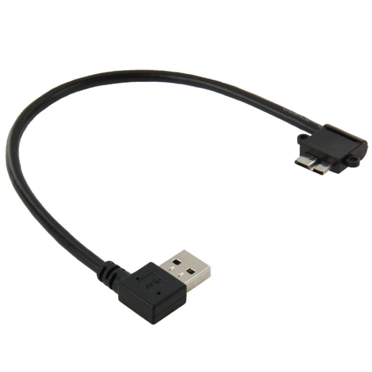 Black USB 3.0 to micro USB cable with 90° right-angle connectors, 26 cm