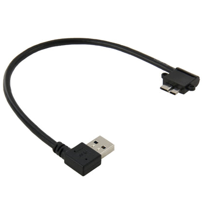 Black USB 3.0 to micro USB cable with 90° right-angle connectors, 26 cm