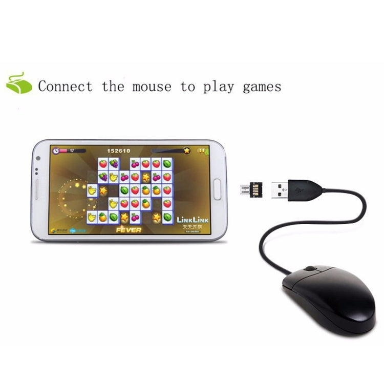 Micro USB OTG adapter connected to a smartphone with USB plug and mouse