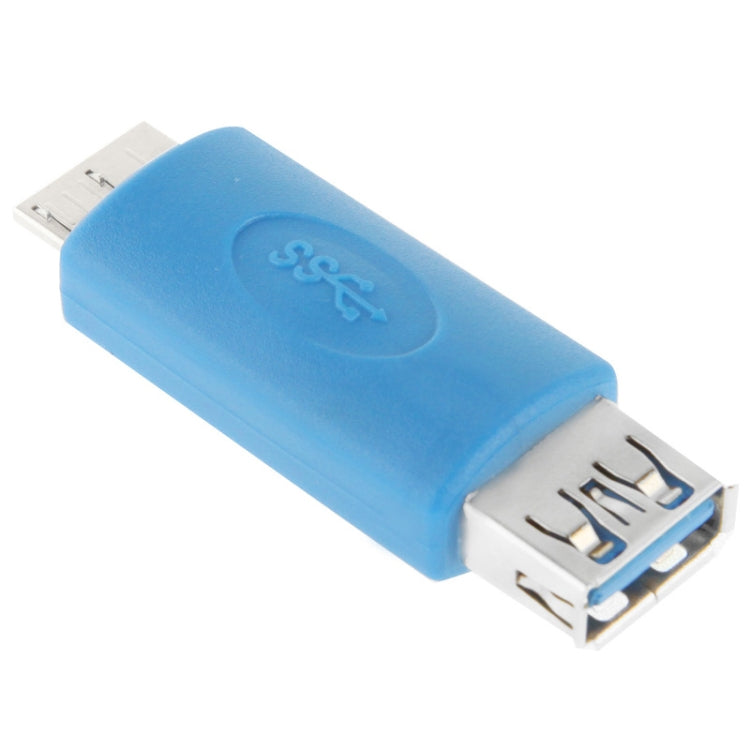 Blue USB OTG adapter with USB-A and micro USB connectors, angled view