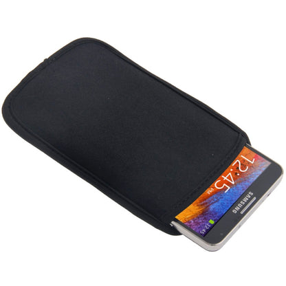 Black phone carry pouch with smartphone partially inserted, waterproof-style fabric