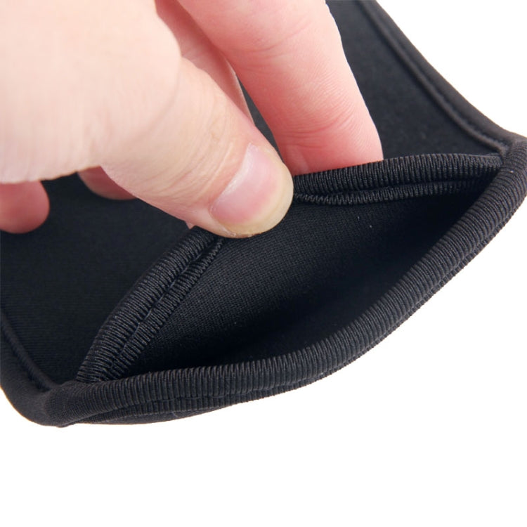 Black fabric phone pouch with reinforced stitched edge detail