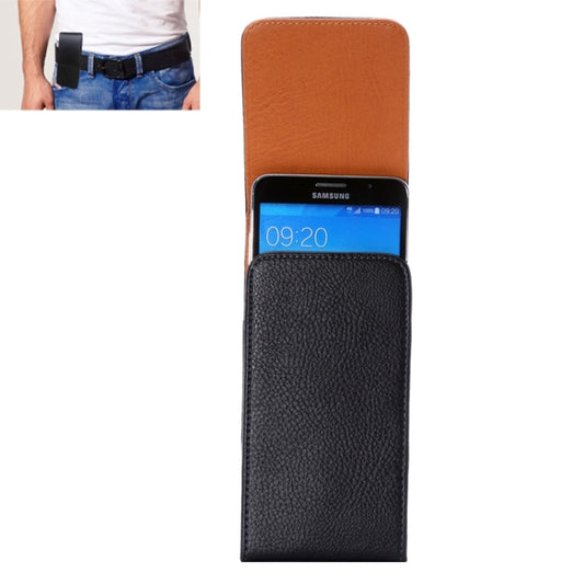 Vertical leather phone case with litchi texture, flip cover, and cutout for charging