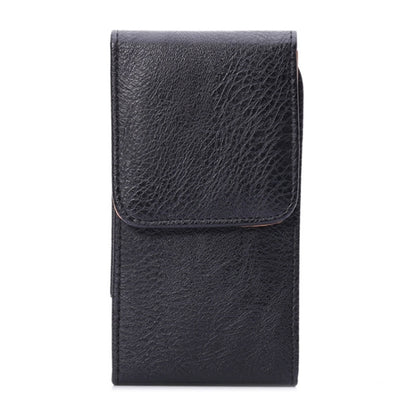 Black litchi-texture leather phone case with magnetic flap and stitched edges