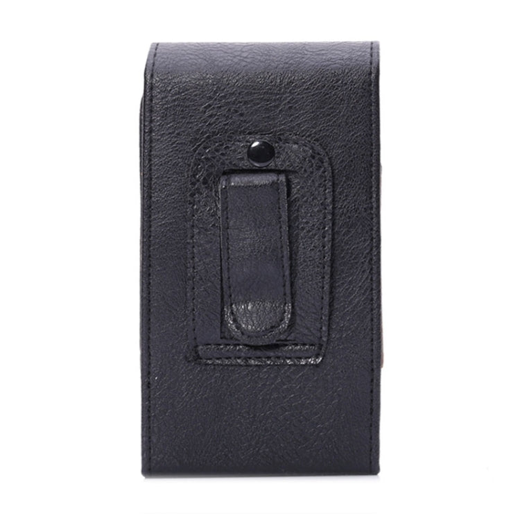Black litchi-texture leather phone case with rectangular safe hole cutout