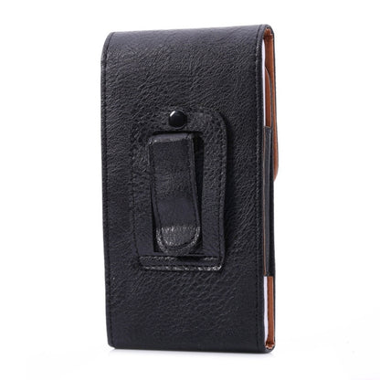 Black leather phone case with litchi texture and rectangular cutout for device port