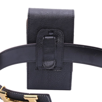 Black leather belt holster phone case with lanyard strap and rectangular safe hole