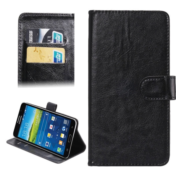 Black crazy horse texture phone wallet case with card slots and front stand