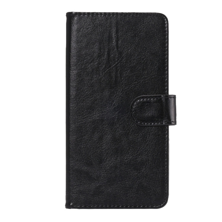 Black crazy horse texture phone wallet case with folding strap closure