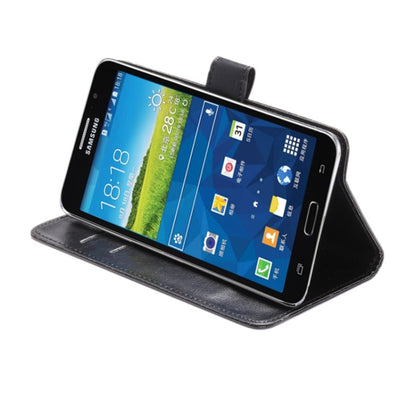 Black crazy horse texture phone wallet case in viewing stand position