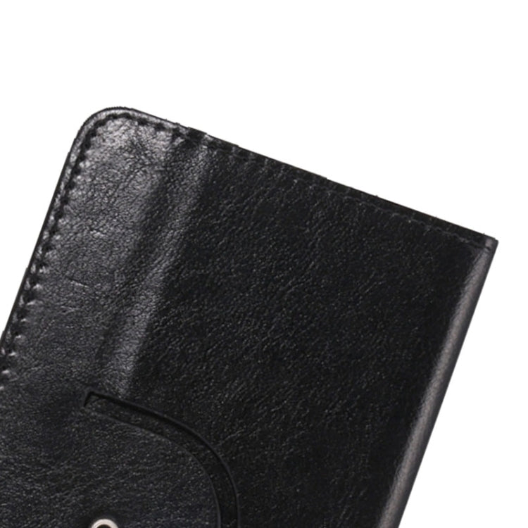 Black crazy horse texture phone wallet case close-up of leather finish