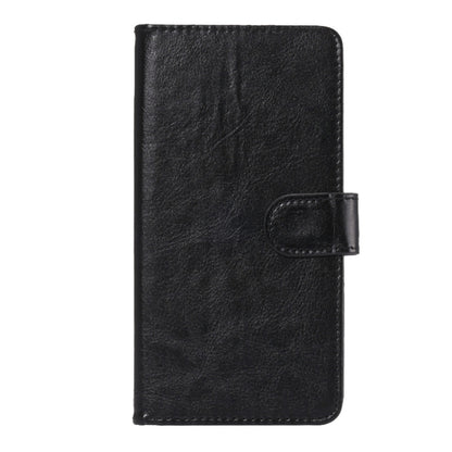 Black faux leather folio phone case with side strap closure and card holder