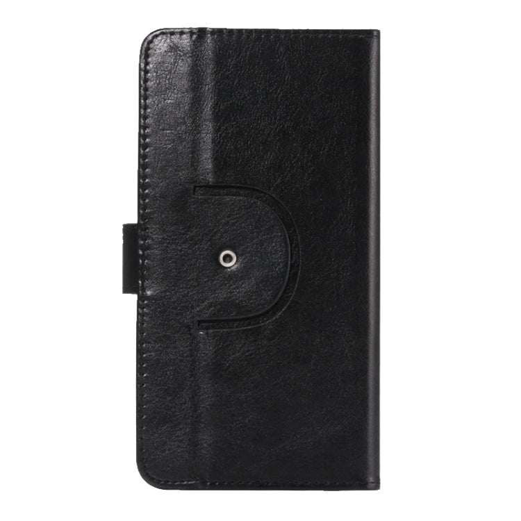 Black faux leather phone case with circular snap tab and folio cover