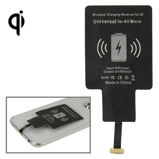 Qi wireless charging receiver with micro USB connector, black charging pad